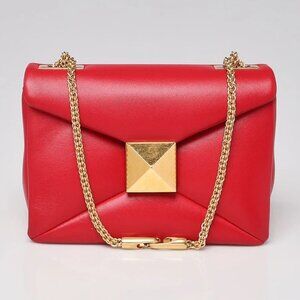 Valentino Red Quilted Nappa Leather One Stud Chain Clutch Crossbody Bag